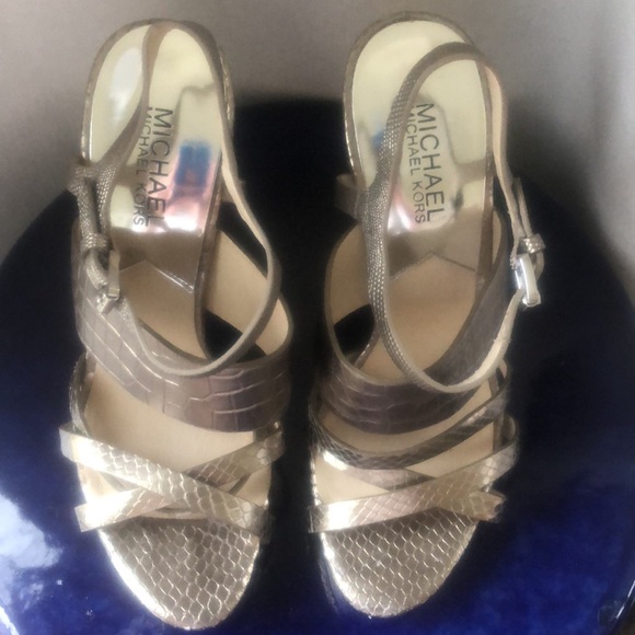 Michael kors NADJA leather embossed metallic platform high heel bronze pewter - Picture 11 of 16